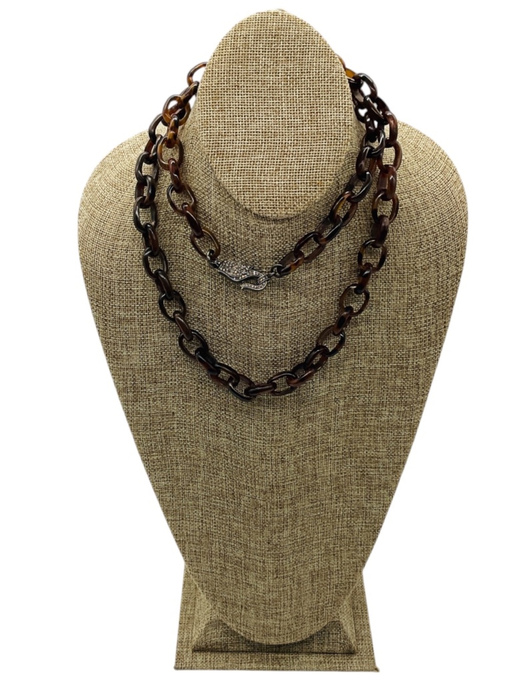 LOREE RODKIN BROWN TORTOISESHELL RESIN CHAIN NECKLACE WITH PAVE DIAMONDS